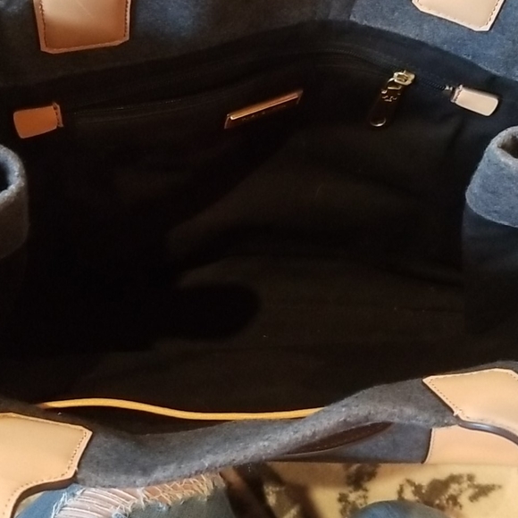 Euc Tory Burch ella tote bag leather and wool - Picture 4 of 7